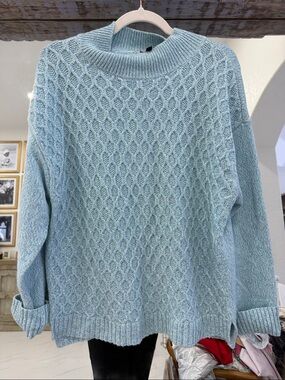 Talbots Light Blue Cable Knit Mock Neck Sweater – Size XL